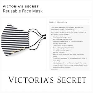 ❤️ Victoria's secret reusable Cloth Black Stripes face mask